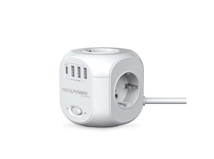 RealPower SteckdosenwĂĽrfel PowerBox 431 + 3xUSB-A / 1xUSB-C