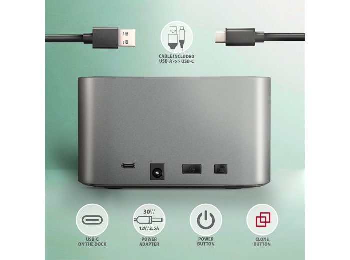 Stacja dokująca AXAGON ADSA-DC USB3.2 Gen1 - 2x SATA 6G CLONE DUAL HDD ASMedia