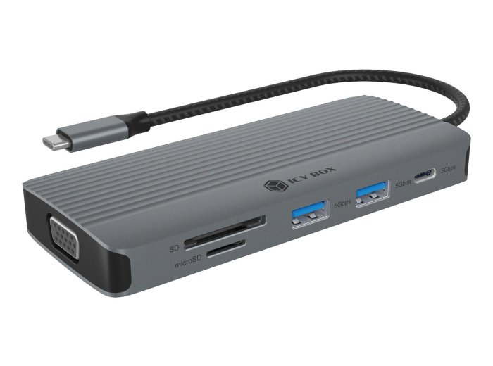 ICY BOX IB-DK4040a-CPD Przewodowa USB 3.2 Gen 1 (3.1 Gen 1) Type-C Aluminium, Srebrny