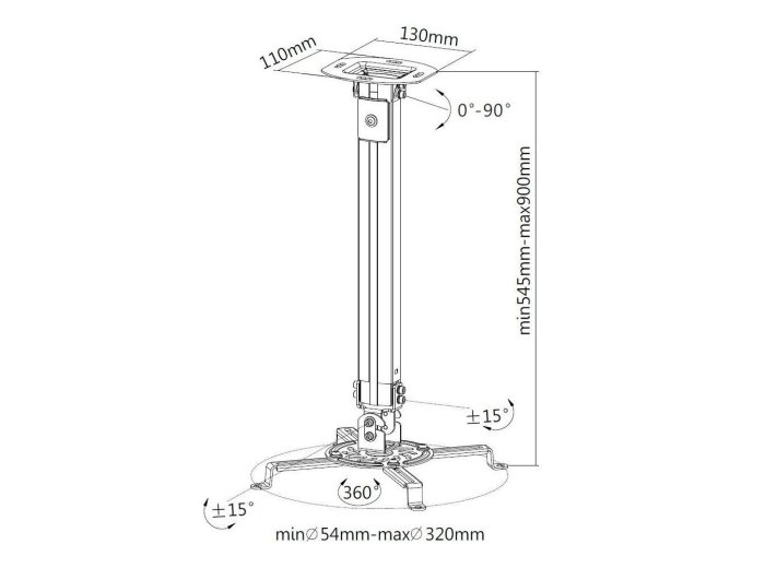Ramię sufitowe do projektora 55-90cm 13,5kg srebrny