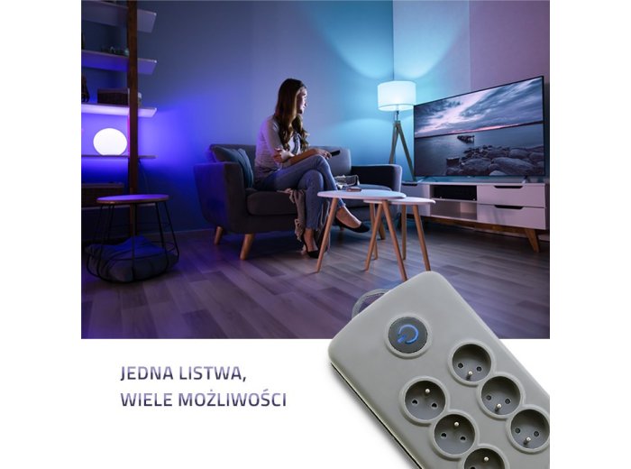 Listwa antyprzepięciowa Quick Switch, 8 gniazd, 2,5m, szara