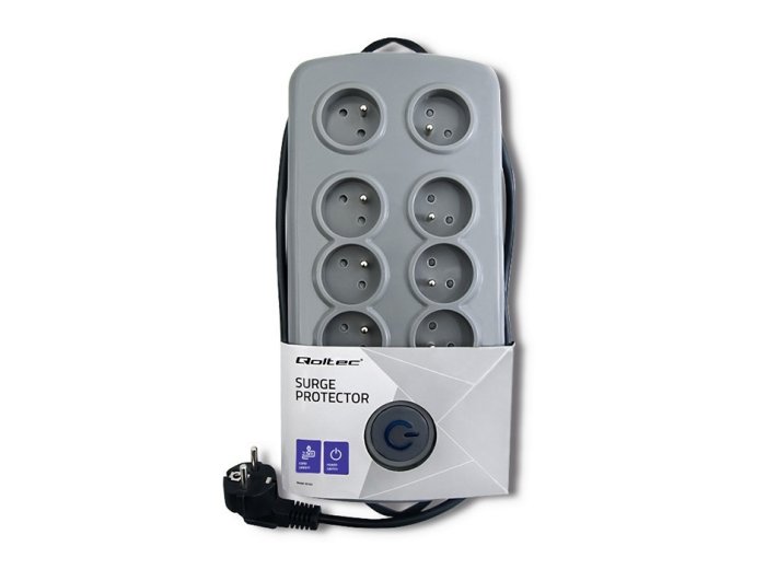 Listwa antyprzepięciowa Quick Switch, 8 gniazd, 2,5m, szara