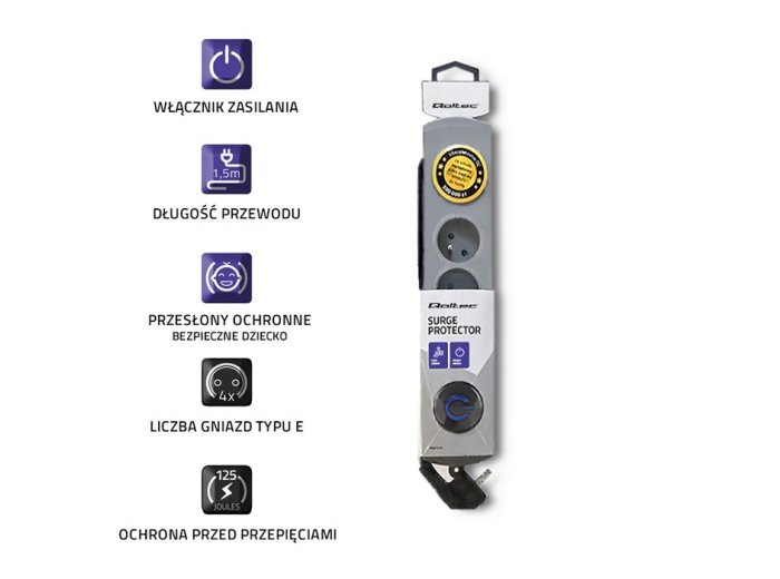 Listwa antyprzepięciowa Quick Switch, 4 gniazda, 1,5m, szara