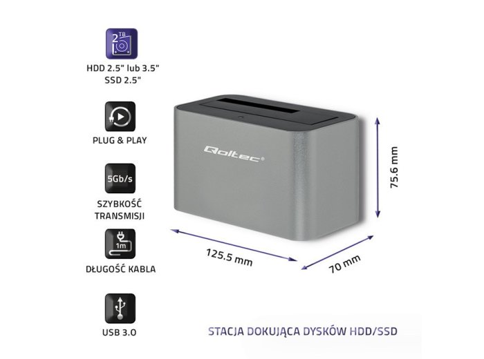 Stacja dokująca dysków HDD/SSD | 2.5"/3.5" SATA | USB 3.0