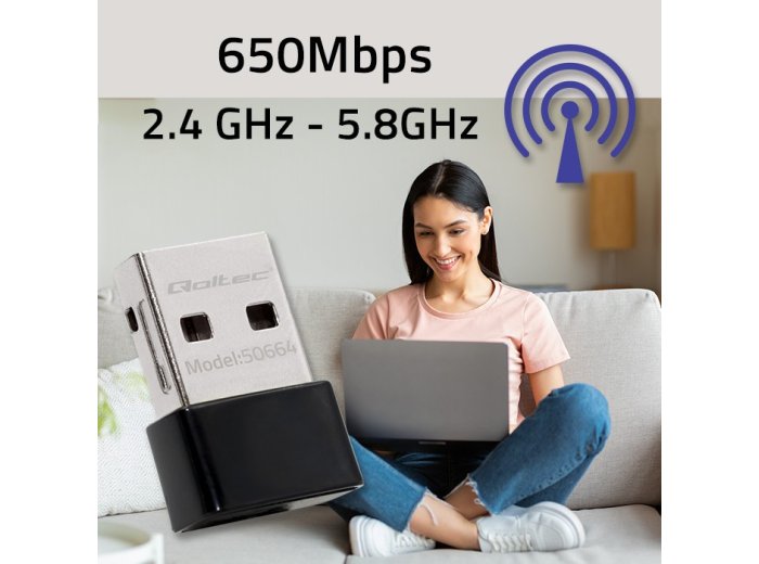 Ultraszybki bezprzewodowy mini adapter USB Wi-Fi | standard AC | 650Mbps