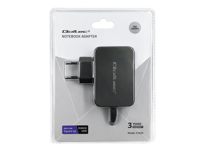 QOLTEC ZASILACZ DO LENOVO 45W | 20V | 2.25A | SLIM TIP+PIN