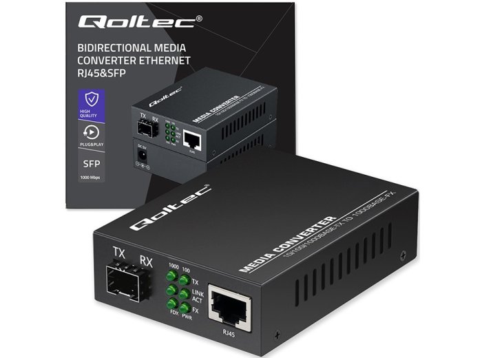 Dwukierunkowy Media Konwerter SWITCH Ethernet 1x RJ45 1x SFP | 1000Mb/s | 5V