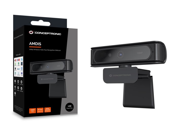 CONCEPTRONIC Kamera internetowa USB-A2.0 80° 1080P/30Hz FullHD + Mikrofon czarno-biały