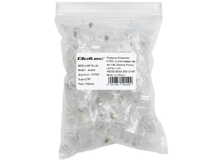 Wtyk złącze modularne RJ45 | CAT5e | UTP | Pozłacane styki |     100 sztuk
