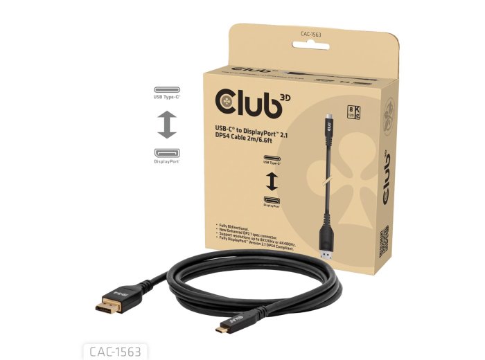 CLUB3D CAC-1563 adapter kablowy 2 m USB Type-C DisplayPort Czarny