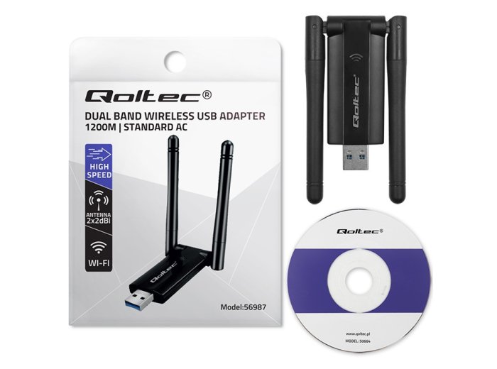 Szybki bezprzewodowy adapter USB DUAL Wi-Fi 2 x 2dBi | Standard AC | USB 3.0 | 1200Mbps