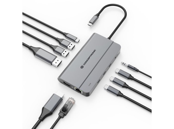 Conceptronic DONN34G stacja dokująca Przewodowa USB 3.2 Gen 2 (3.1 Gen 2) Type-C Szary