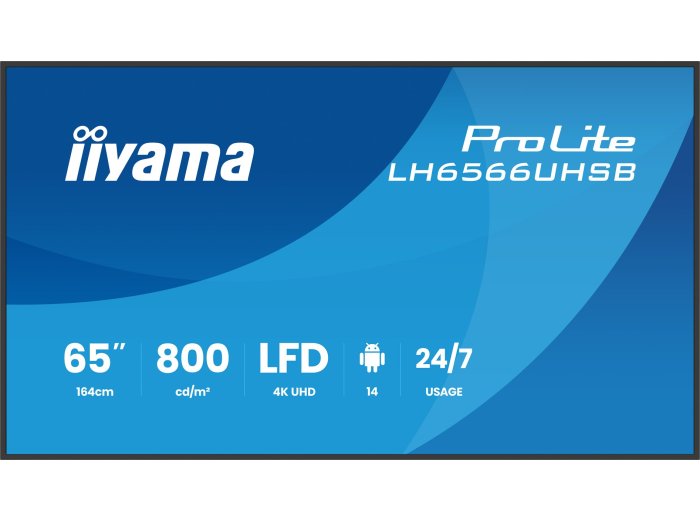 iiyama LH6566UHSB-B1AG signage display Płaski panel Digital Signage 165,1 cm (65") LCD Wi-Fi 800 cd/m2 4K Ultra HD Czarny Procesor wbudowany Android 24/7