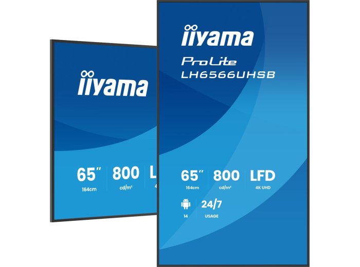 iiyama LH6566UHSB-B1AG signage display Płaski panel Digital Signage 165,1 cm (65") LCD Wi-Fi 800 cd/m2 4K Ultra HD Czarny Procesor wbudowany Android 24/7