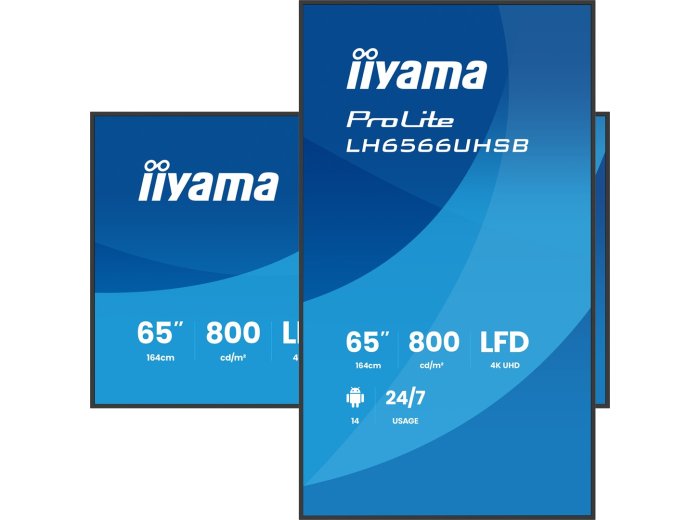iiyama LH6566UHSB-B1AG signage display Płaski panel Digital Signage 165,1 cm (65") LCD Wi-Fi 800 cd/m2 4K Ultra HD Czarny Procesor wbudowany Android 24/7