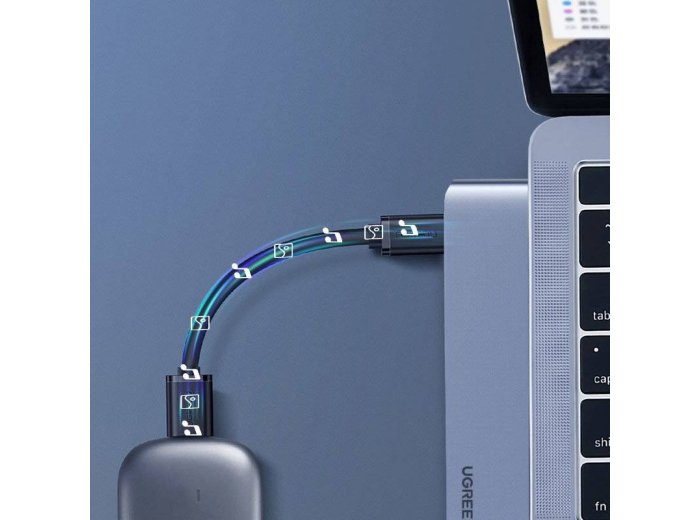 Ugreen  wielofunkcyjny HUB 2x USB Typ C na USB Typ C PD (Thunderbolt 3, 100W, 4K@60 Hz, 10 Gbps) / HDMI 4K@30 Hz / 3x USB 3.0 do MacBook Pro / Air szary