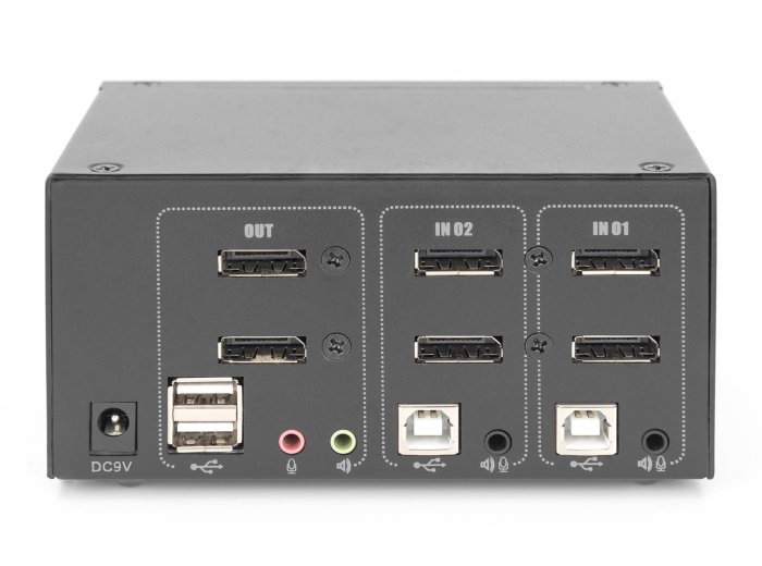 Przełącznik KVM, 2 portowy, 4K 60Hz, 4xDP IN, 2xDP OUT, 2xUSB A, 2x Audio IN&OUT