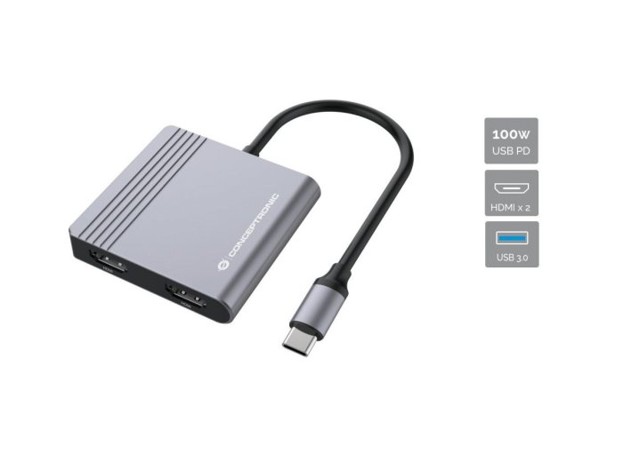 Conceptronic DONN13G stacja dokująca Przewodowa USB 3.2 Gen 1 (3.1 Gen 1) Type-C Szary