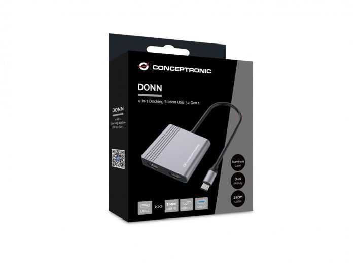 Conceptronic DONN13G stacja dokująca Przewodowa USB 3.2 Gen 1 (3.1 Gen 1) Type-C Szary