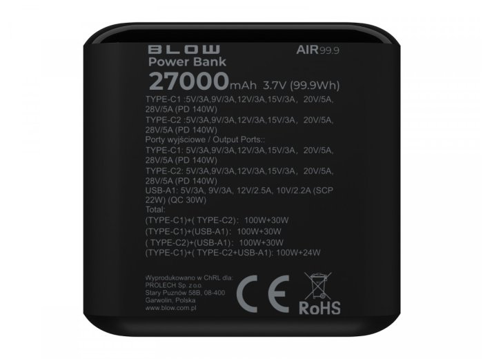 PowerBank AIR99.9 PD+QC 140W 27000mAh Czarny