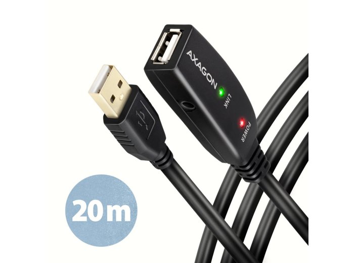Kabel Axagon ADR-220 USB 2.0 A-M -> A-F active extension/repeater cable 20m Czarny