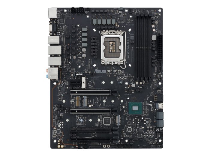 Płyta ASUS Pro WS W680-ACE W680 (LGA 1700) ATX motherboard, 2x PCIe 5.0, 3x PCIe 4.0, 3x PCIe 4.0 M.2 slots, 2x USB 3.2 Gen 2, 4x USB 3.2 Gen 1, 2x USB 2.0, 2x 2.5 Gb Ethernet,  1x SlimSAS, 4x SATA , HDMI, DisplayPort and VGA