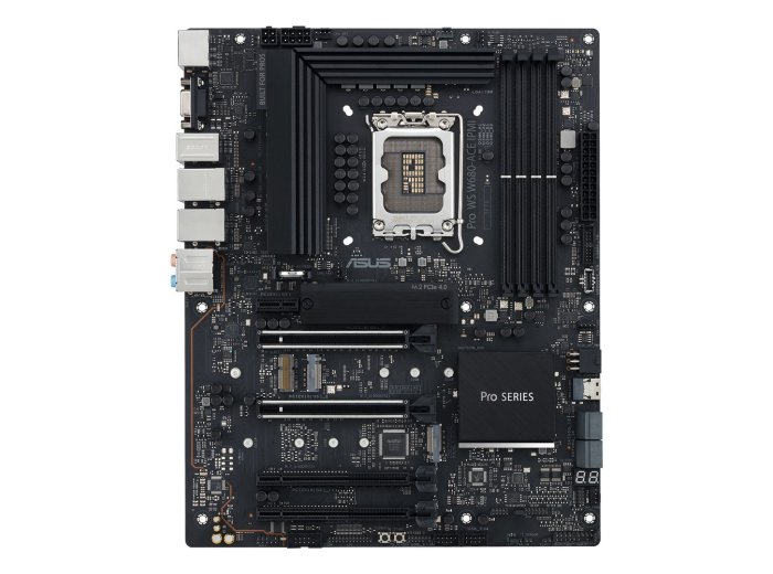 Płyta ASUS Pro WS W680-ACE W680 (LGA 1700) ATX motherboard, 2x PCIe 5.0, 3x PCIe 4.0, 3x PCIe 4.0 M.2 slots, 2x USB 3.2 Gen 2, 4x USB 3.2 Gen 1, 2x USB 2.0, 2x 2.5 Gb Ethernet,  1x SlimSAS, 4x SATA , HDMI, DisplayPort and VGA
