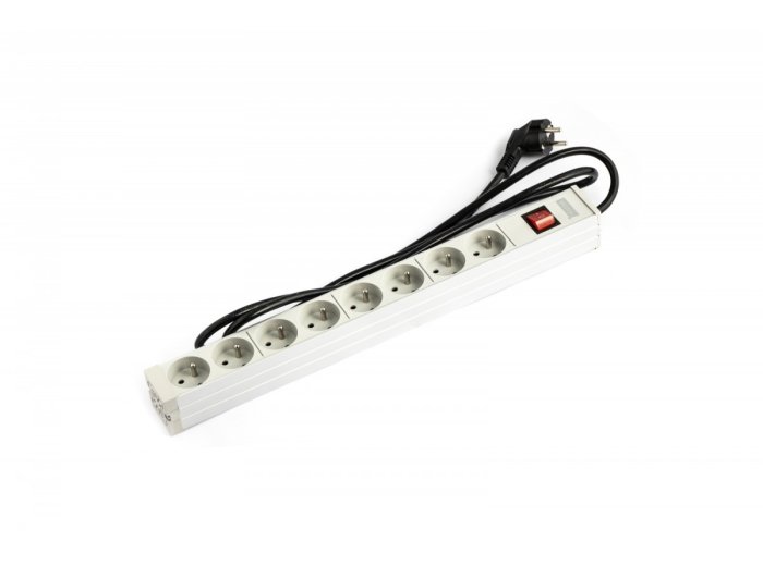 Listwa zasilająca PDU 19" RACK 8xTyp E, 1.8m 1xSchuko, 16A, wł./wył., aluminiowa