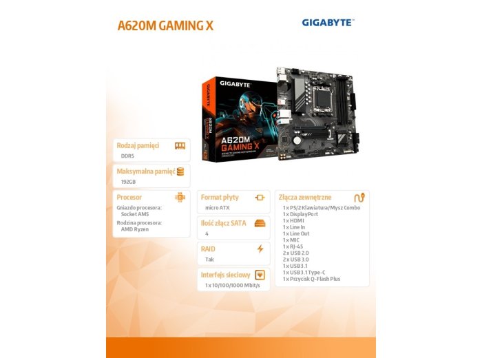 Płyta główna A620M GAMING X AM5 4DDR5 HDMI/DP M.2 mATX