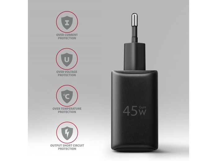 ACU-PQ45 Ładowarka sieciowa 2-port  QC3.0,4.0/AFC/FCP/PPS/Apple  + PD type-C, 45W, Czarna
