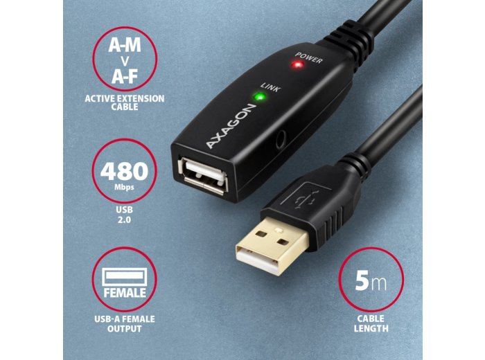 ADR-205 USB 2.0 A-M -> A-F aktywny kabel przedłużacz/wzmacniacz 5m