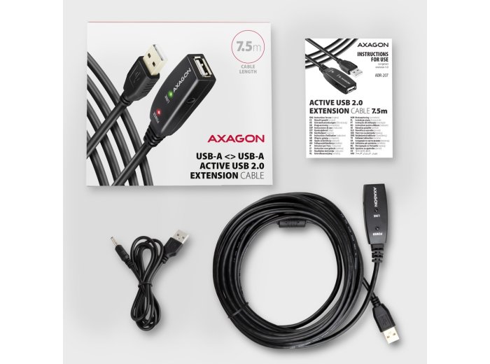 ADR-207 USB 2.0 A-M -> A-F aktywny kabel przedłużacz/wzmacniacz 7.5m