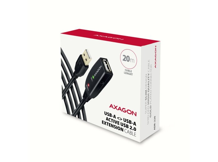 ADR-220 Przedłużacz aktywny USB-A (wtyk) - USB-A (gniazdo) 20 m, USB 2.0, opcjonalne zasilanie 5V (jack), możliwość łączenia