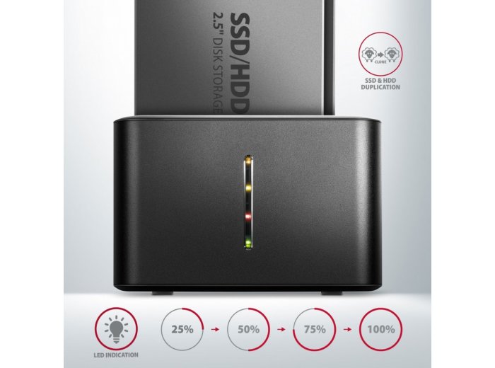 ADSA-D25 MINI stacja dokująca USB 3.2 Gen 1 - 2x SATA 6G 2.5" SSD/HDD CLONE