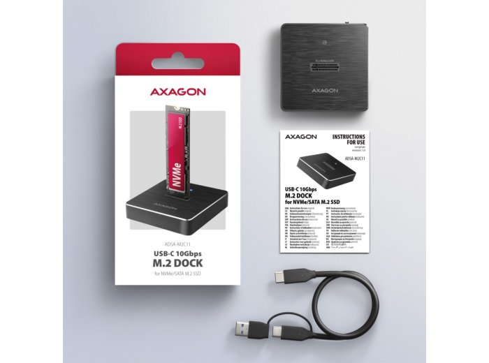 ADSA-M2C11 Stacja dokująca USB-C 3.2 Gen 2 ALU - 1 x NVMe /SATA M.2 10Gbps