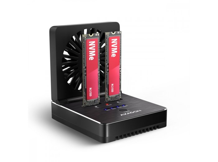 ADSA-M2C22 ALU Stacja dokująca USB-C 3.2 Gen2x2 dla 2x M.2 NVMe/SATA SSD z funkcją klonowania dysków bez komputera, z wentylatorem chłodzącym