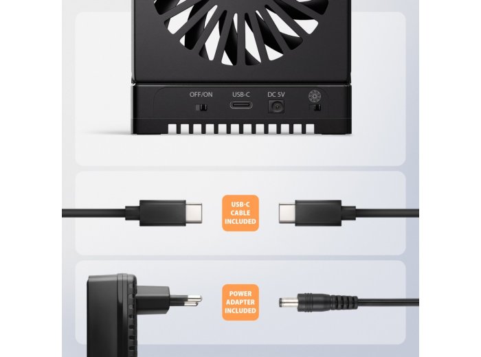 ADSA-M2C22 ALU Stacja dokująca USB-C 3.2 Gen2x2 dla 2x M.2 NVMe/SATA SSD z funkcją klonowania dysków bez komputera, z wentylatorem chłodzącym