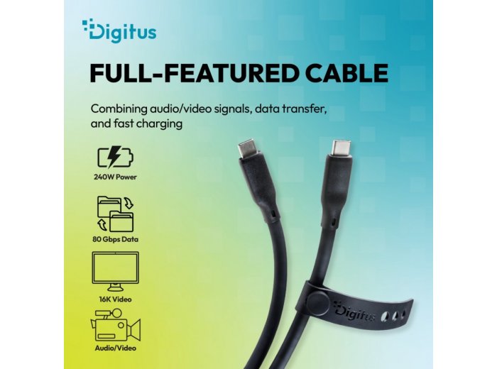 Kabel połączeniowy silikonowy USB-C-USB-C | USB 4 ver.2.0 80Gbps | 8K@60Hz | PD 3.1 240W| 0,5m | czarny