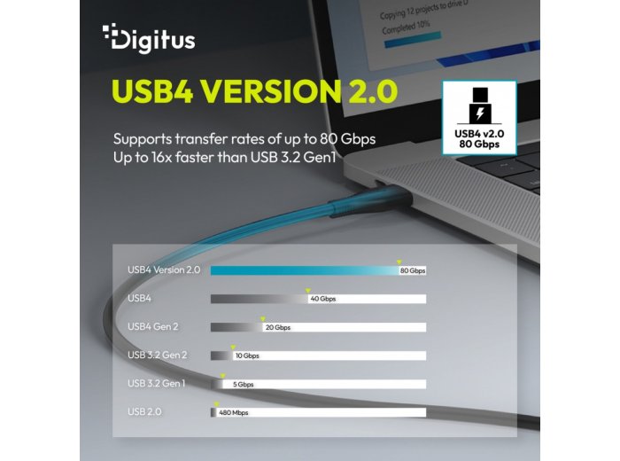 Kabel połączeniowy silikonowy USB-C-USB-C | USB 4 ver.2.0 80Gbps | 8K@60Hz | PD 3.1 240W| 0,5m | czarny