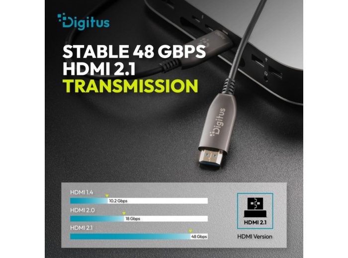 Kabel połączeniowy hybrydowy HDMI AOC | HDMI-A męski-męski | HDMI 2.1 | UHD-2 8K@60Hz | 48Gbps |HDR, eARC, HDCP 2.2, CEC | 100m