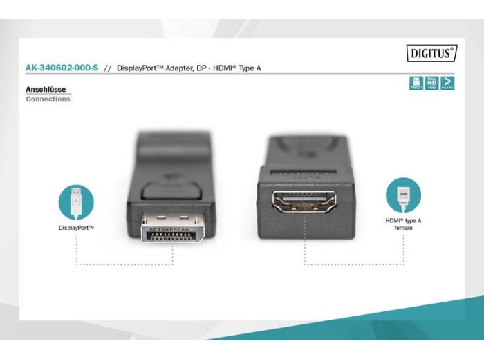 Adapter Displayport 1080p 60Hz FHD Typ DP/HDMI A M/Ż czarny