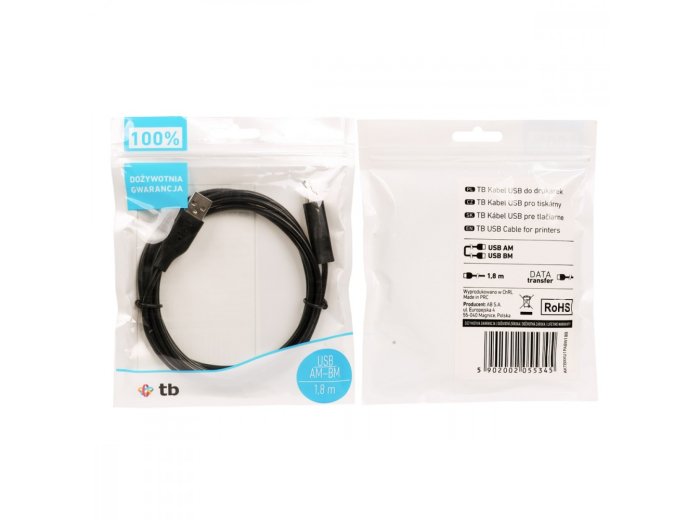 Kabel USB AM-BM 1.8 czarny