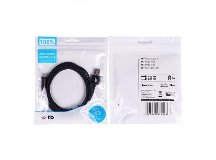 Kabel USB-USB C 1.5m czarny sznurek