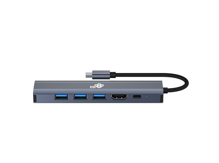 Adapter HUB USB C 6w1 - HDMI, USBx3, PD, RJ-45