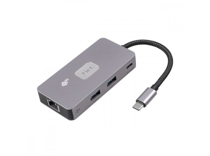 Adapter HUB USB C (7w1) HDMI USB SD/TF RJ45 (2500 Mbps) PD