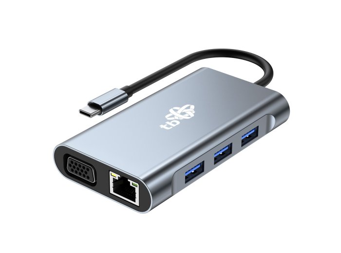 HUB Adapter USB C 8w1 HDMIx2 USB VGA RJ45 PD