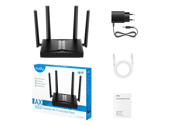 Cudy AP3000D punkt dostępowy WLAN 2402 Mbit/s Czarny