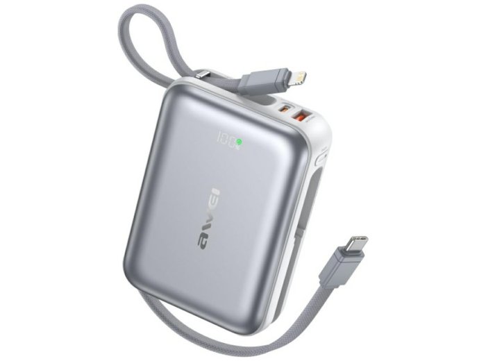 Powerbank C03 20000mAh 45W USB-A/USB-C + kable Lightning USB-C - srebrny