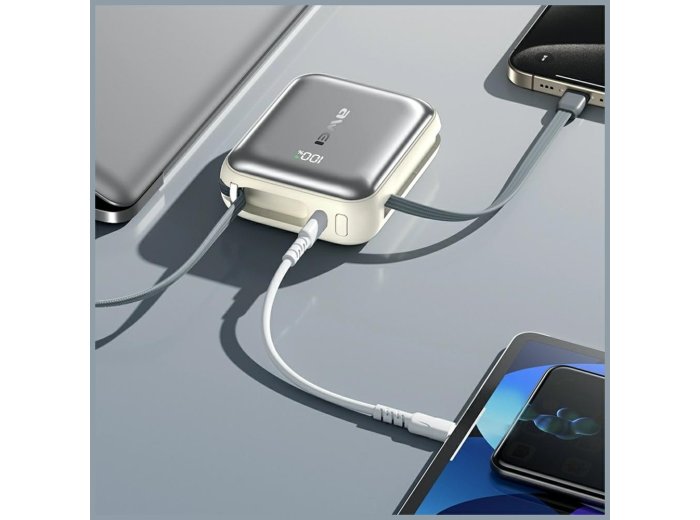 Powerbank C03 20000mAh 45W USB-A/USB-C + kable Lightning USB-C - srebrny