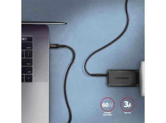 BUCM-CM10AB Kabel USB-C - USB-C 2.0, 1m, PD 60W, 3A, ALU, oplot Czarny